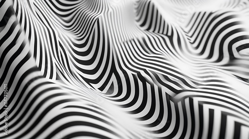 Wallpaper Mural Digital art with flowing black white stripes creating an optical illusion.
 Torontodigital.ca