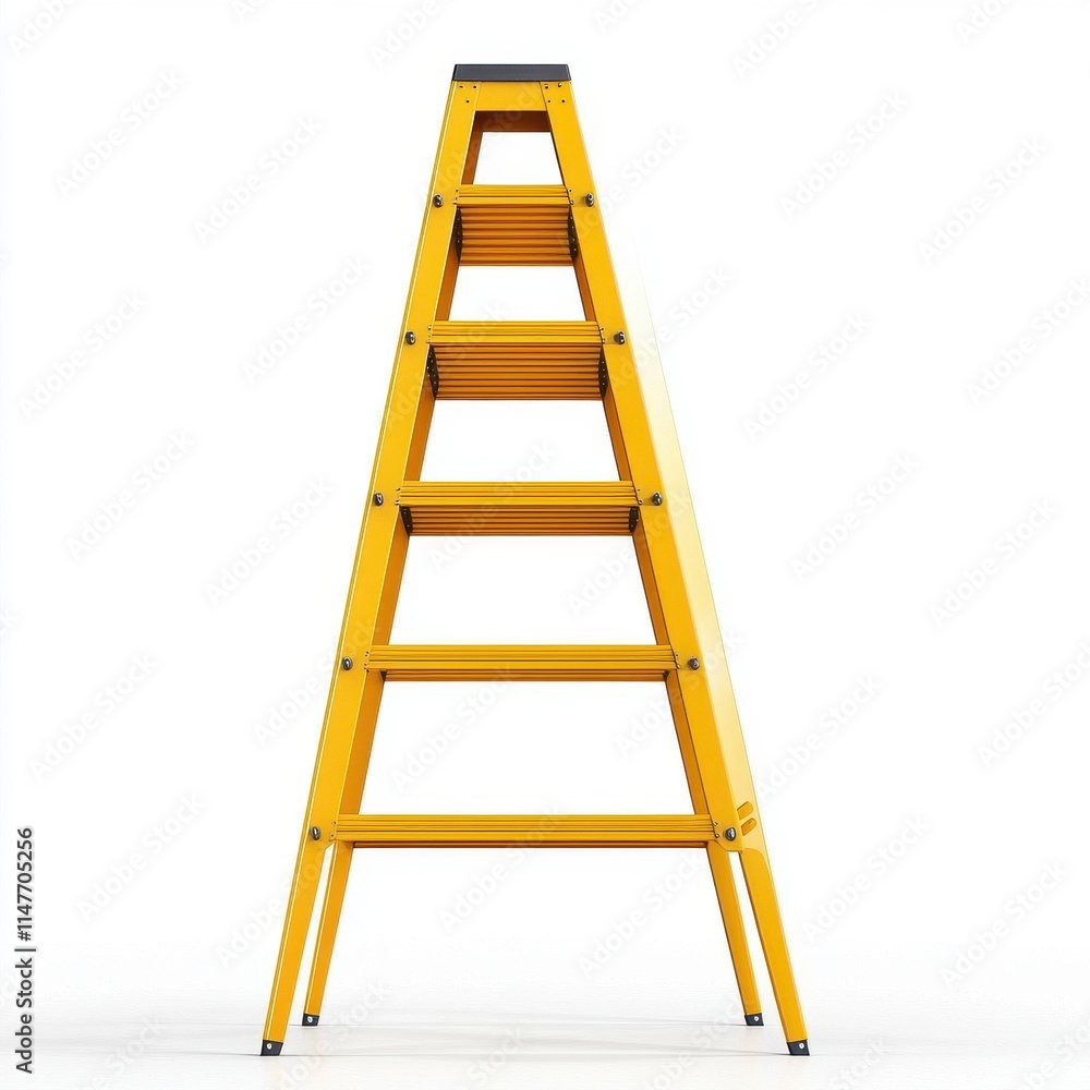 A vibrant yellow step ladder against a clean white background, symbolizing readiness and accessibility. A vibrant yellow step ladder against a clean white background, symbolizing readiness and accessibility.