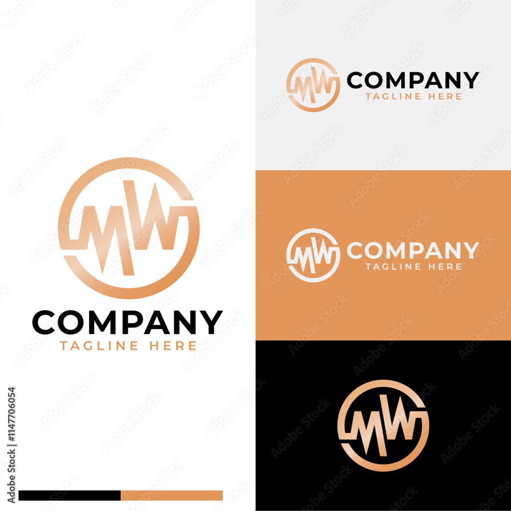 Ambigram circle letter M and W or initial MW logo symbol icon flat stock vector design Ambigram circle letter M and W or initial MW logo symbol icon flat stock vector design