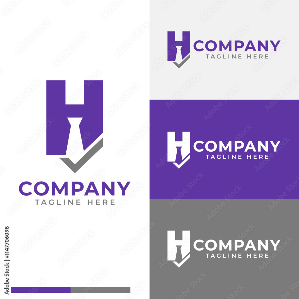 Bold letter H with work tie and check mark logo symbol icon flat stock vector design Bold letter H with work tie and check mark logo symbol icon flat stock vector design