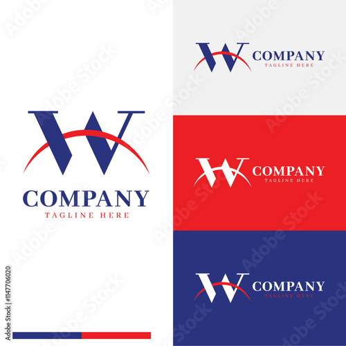 Luxury letter W with shine arc logo symbol icon flat stock vector design