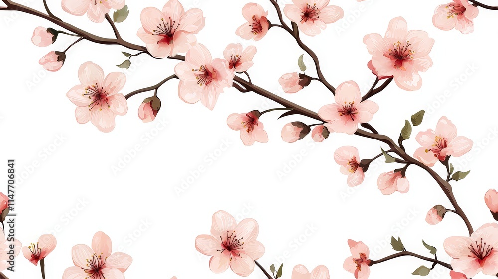 Elegant Cherry Blossom Pattern on White Background Elegant Cherry Blossom Pattern on White Background