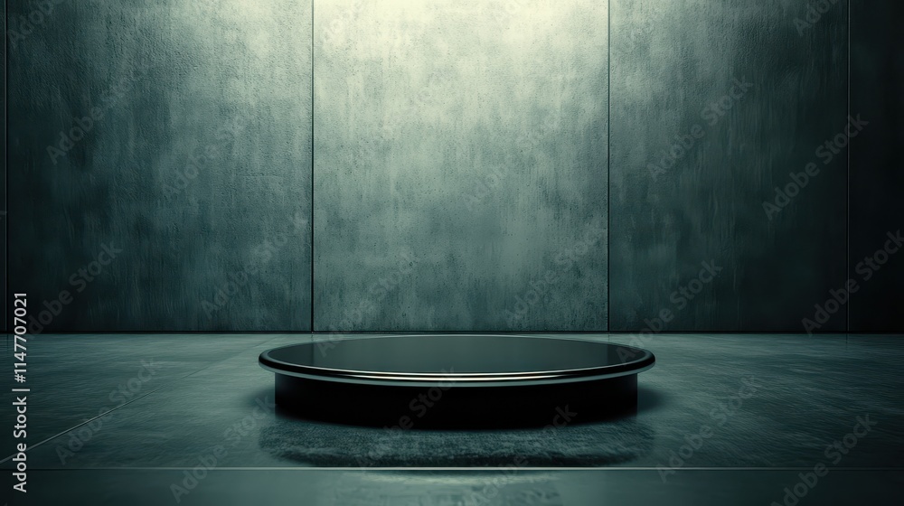 Dark Circular Platform Against A Textured Wall Dark Circular Platform Against A Textured Wall