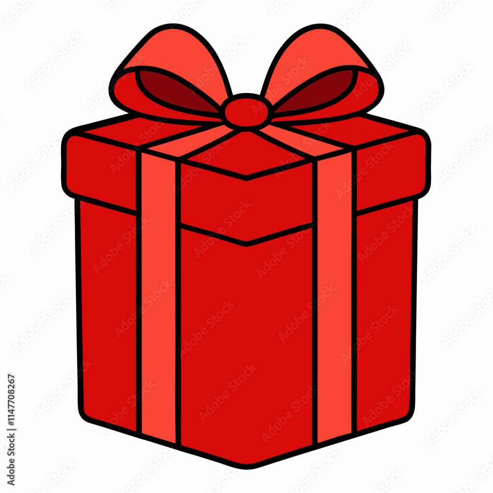 Cartoon Red Gift Box with Bow and Smiling Face Cartoon Red Gift Box with Bow and Smiling Face