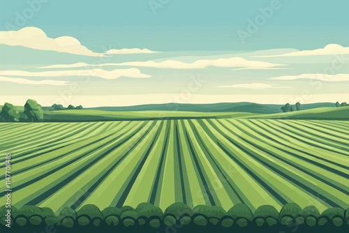 Serene Landscape with Green Grass and Clear Blue Sky