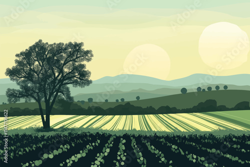 Serene Landscape with Green Grass and Clear Blue Sky