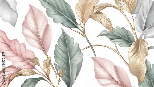 seamless pattern with leaves on white background