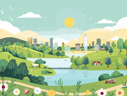 Animated Regional Park Landscape: A Vibrant and Playful Green Oasis in an Urban Setting