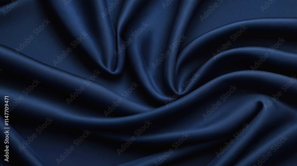 Obraz premium Deep blue matte fabric texture with flowing folds and soft gradients. Perfect as a stylish and sophisticated background for graphic design, photography, or branding