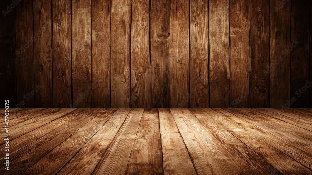 Naklejka premium Weathered brown timber wall interior rustic setting wooden texture warm atmosphere artistic perspective