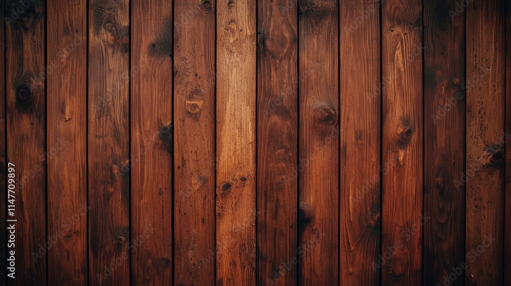 Fototapeta premium Weathered timber wall background rustic setting high-quality texture deep brown hue natural environment close-up view