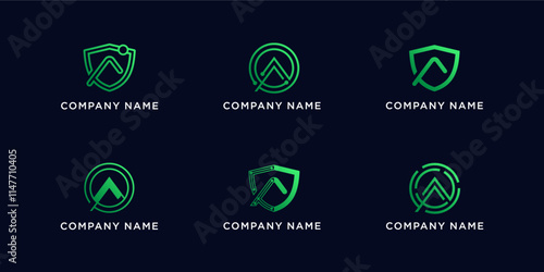 Set bundle letters A with shield and circle tech logo design