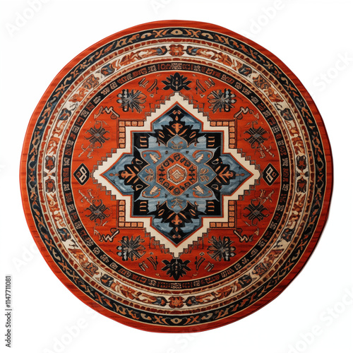 Round Rug Red Orange Tribal Pattern Circular Carpet Ethnic Design Home Decor