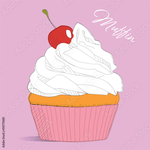 coffeesfood illustration cupcake illustration, cherry cupcake, brownie, illustration, candy, vanilla muffin with cherry, muffin, biscuit,