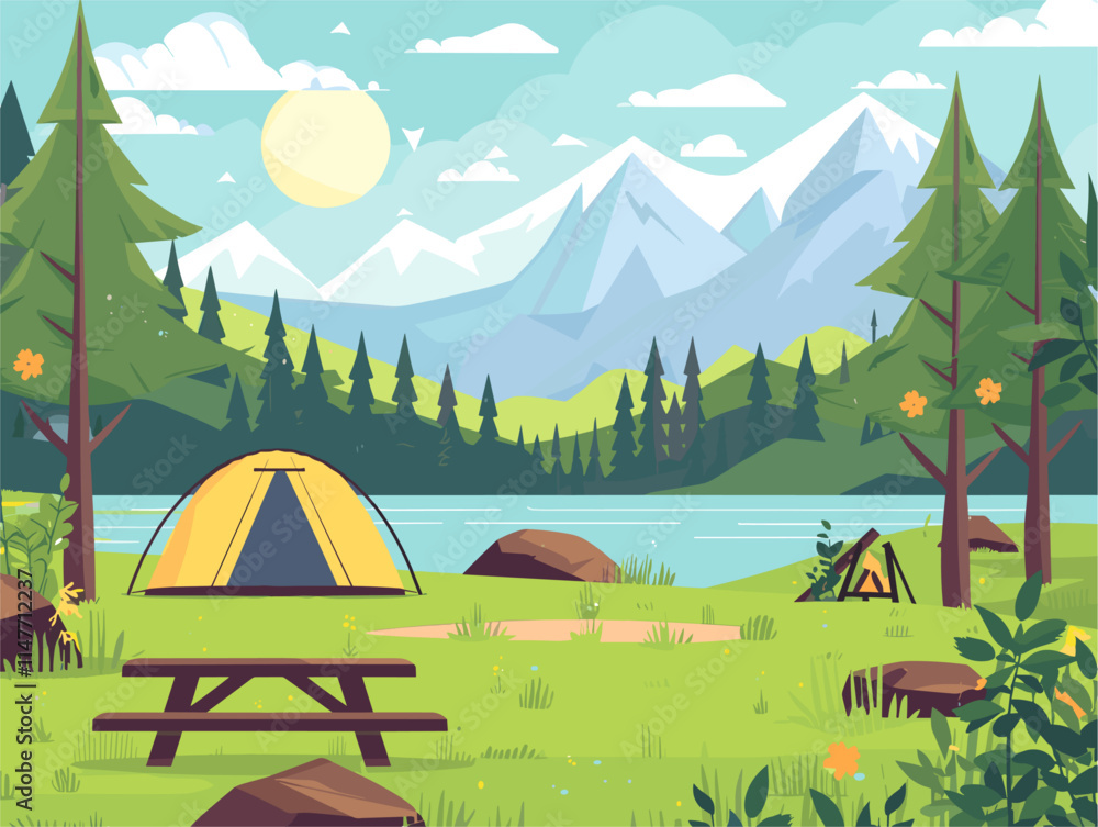 Animated Flat-Style Recreational Park Scene: An Expansive Landscape for Outdoor Enthusiasts Animated Flat-Style Recreational Park Scene: An Expansive Landscape for Outdoor Enthusiasts