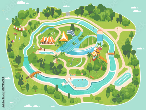 Animated Water Park Landscape: A Whimsical Escape into Tropical Waterslides and Lazy Rivers