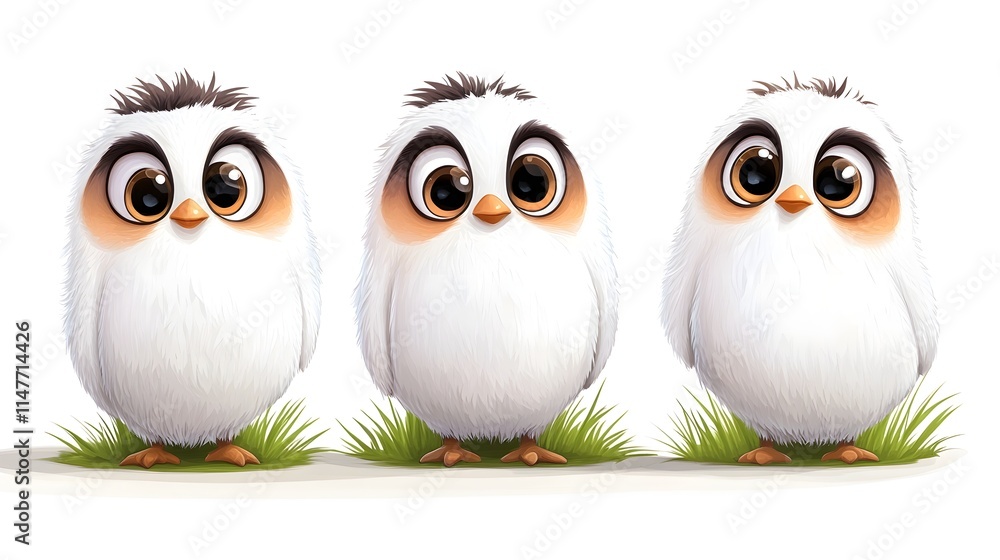 Obraz premium Cute Cartoon Birds in December Scene