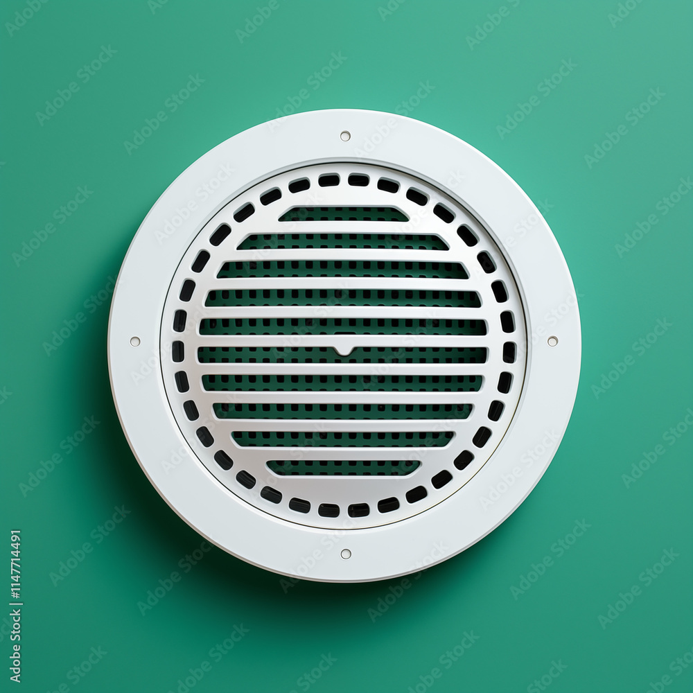 Round Ventilation Grille White Metal Teal Background Round Ventilation Grille White Metal Teal Background