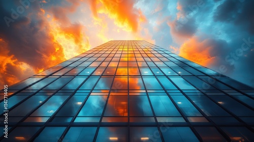 Wallpaper Mural Glass skyscraper reflects fiery sunset sky. Torontodigital.ca