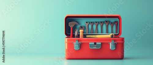 Red Tool Box with Tools.