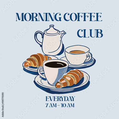 morning coffee club food illustration for fashion and others. food fashin artwork for tshirt, apparel or others.