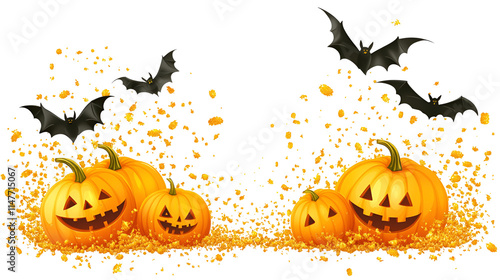 Halloween Jackolanterns Bats Orange Festive Spooky Night Scene photo