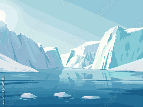 Glacial Symphony: Frozen Giants Sculpturing Earth's Canvas in Vibrant Vector Hues