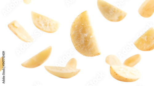 Floating Potato Slices Food Photography, Culinary, Vegetable, Ingredients, Gastronomy, Potato Wedges