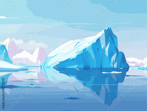 Iceberg Wonderland: Captivating Vector Landforms in a Surreal Animated Style