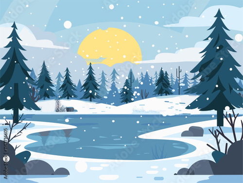 Frozen Moments: Enchanting Winter Landscape with Icy Lakes and Ponds