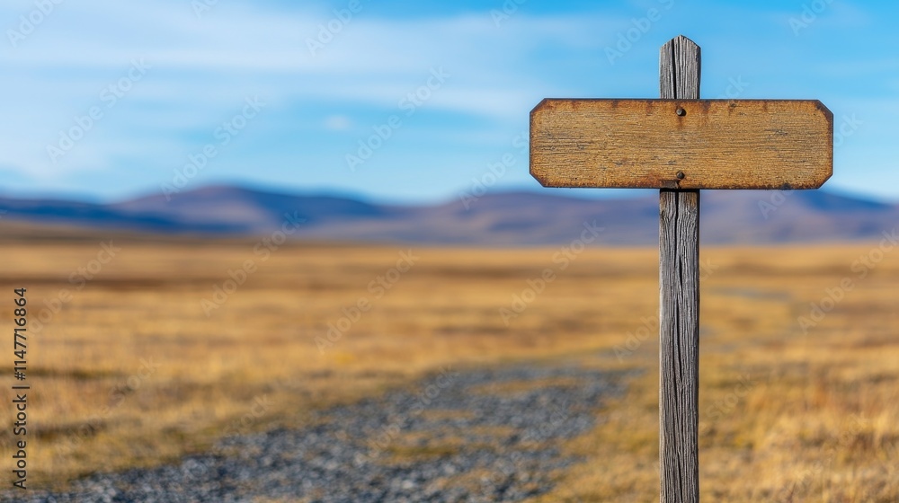 Weathered Sign on a Barren Roadside Landscape Weathered Sign on a Barren Roadside Landscape