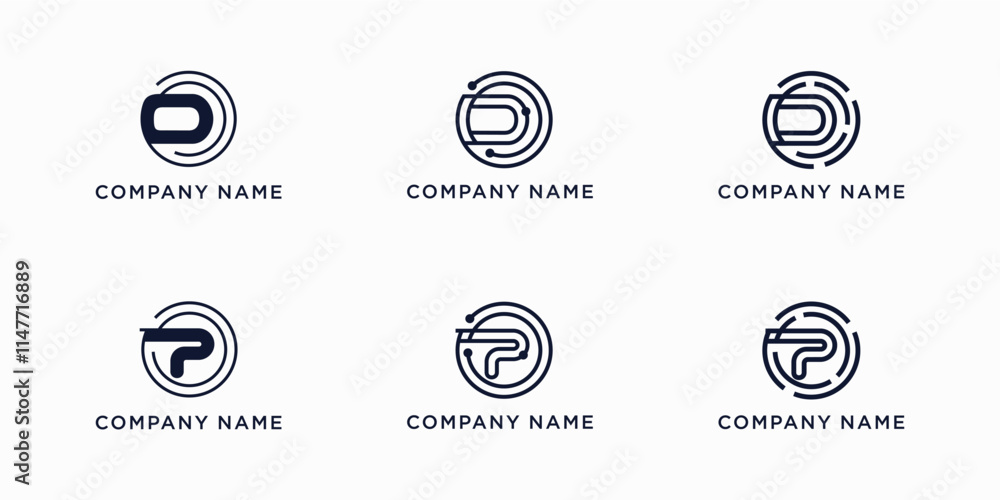 Set bundle global tech letters O and P logo design Set bundle global tech letters O and P logo design