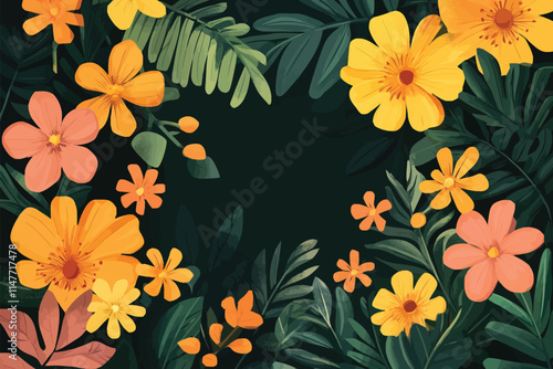 Seamless Pattern with Flowers and Leaves in Elegant Design photo