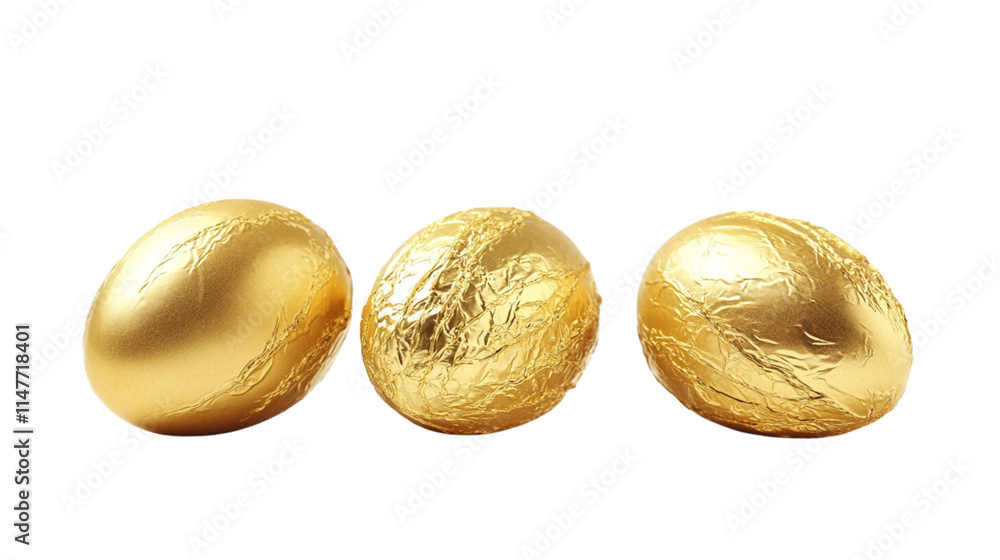 Golden chocolate Easter egg isolated on white background.
