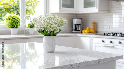 Wallpaper Mural White flowers in vase on modern kitchen counter. Torontodigital.ca