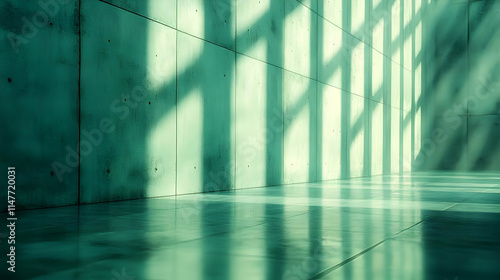 Green Concrete Wall with Light Streaks - 3d Illustration