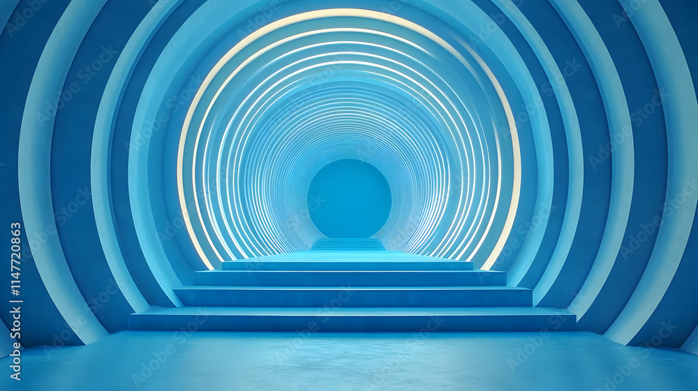 Obraz premium Abstract 3D Blue Tunnel Background Illustration