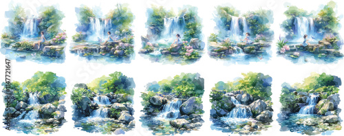 waterfall watercolor clipart 