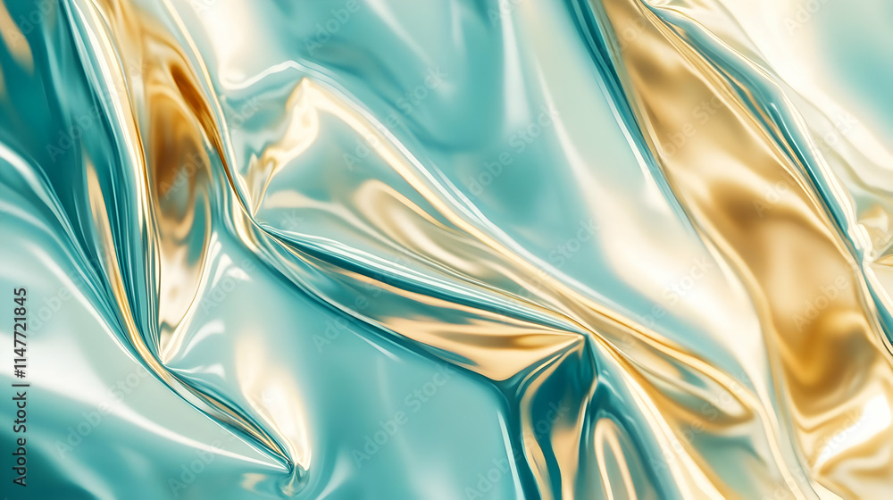 Fototapeta premium Teal and Gold Abstract 3D Background Illustration