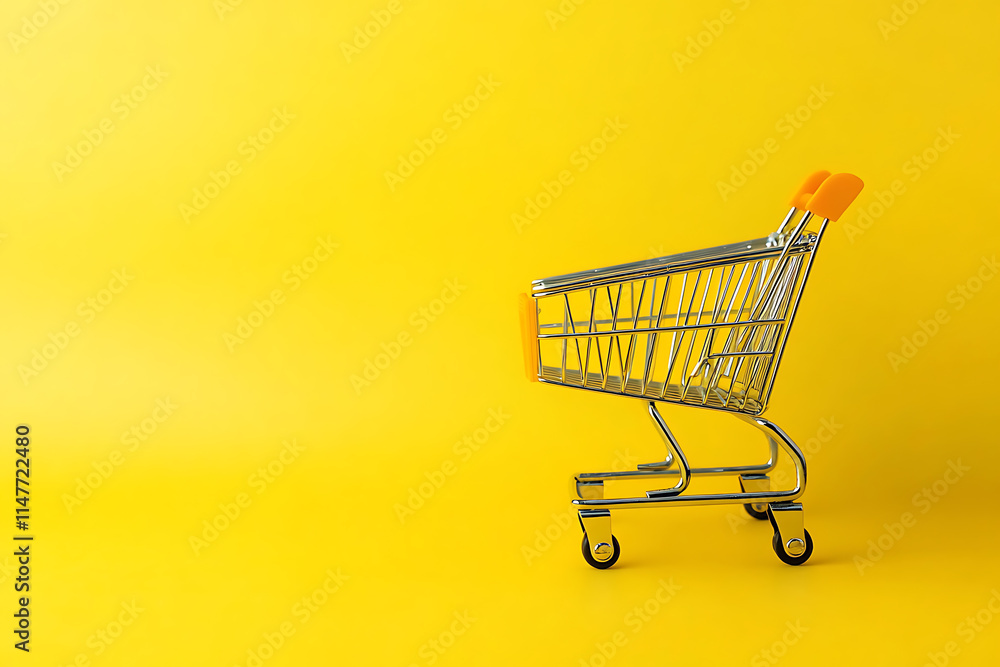 Empty Shopping Cart on Vivid Yellow Background Empty Shopping Cart on Vivid Yellow Background
