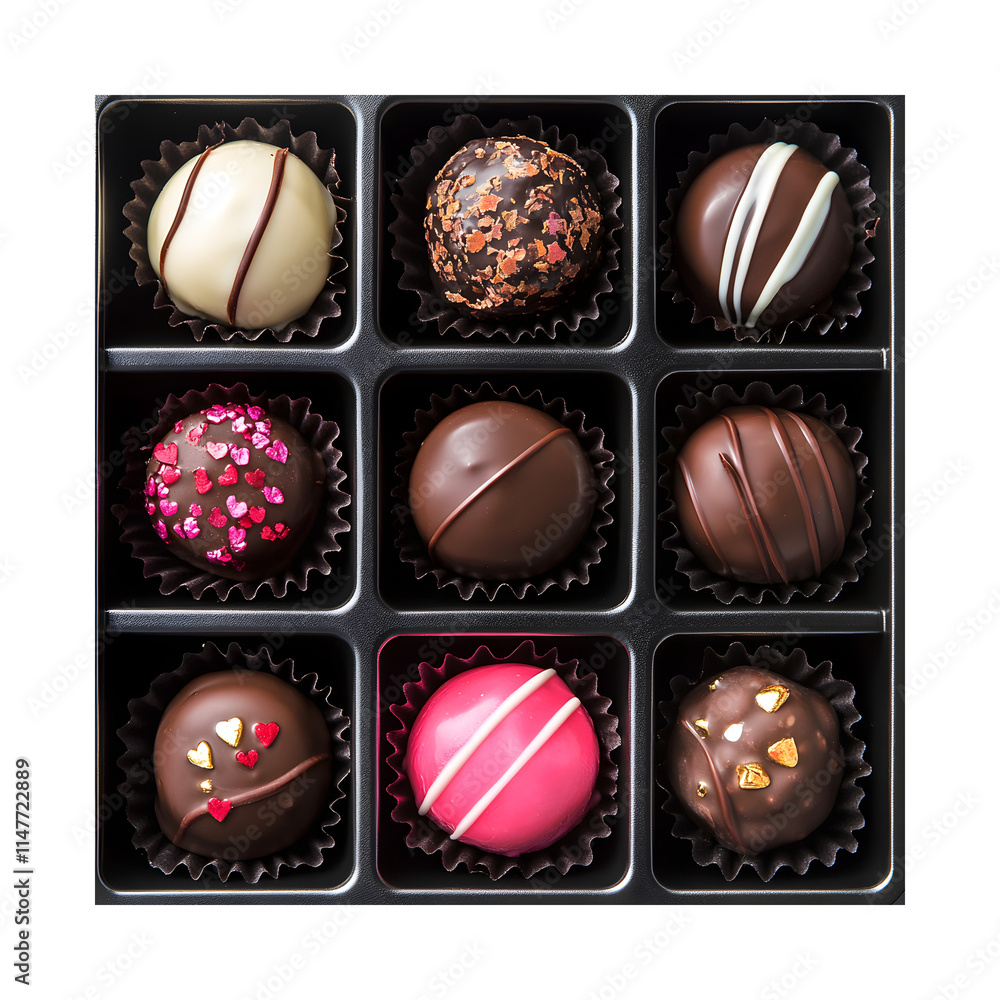 Top View of delicious chocolate Truffles Valentine's in a box on transparent background Top View of delicious chocolate Truffles Valentine's in a box on transparent background