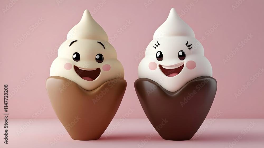 Obraz premium Happy Dessert Cups 3D Illustration