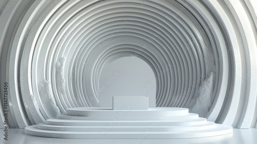 Obraz premium Abstract White Circular Stage Design With Steps