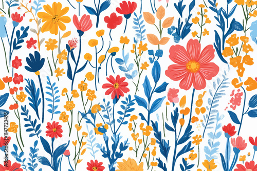 Elegant Floral Seamless Pattern on White Background