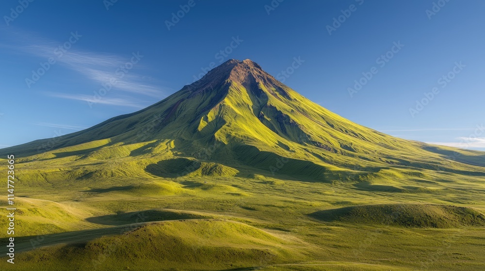 Fototapeta premium Majestic green volcano under a clear blue sky.