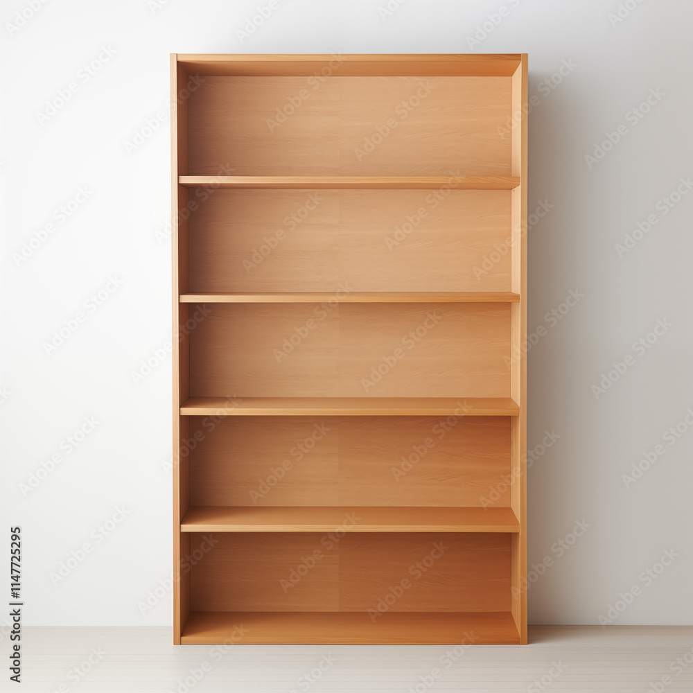 Empty Wooden Bookshelf Five Shelves Light Wood Minimalist Interior Design Empty Wooden Bookshelf Five Shelves Light Wood Minimalist Interior Design
