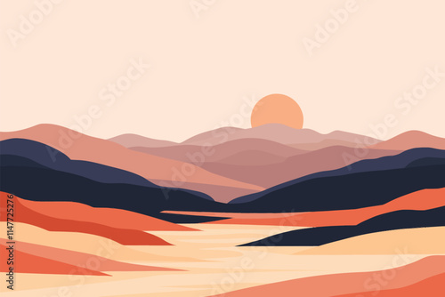 Scenic Desert Landscape with Sand Dunes and Sunlit Hills