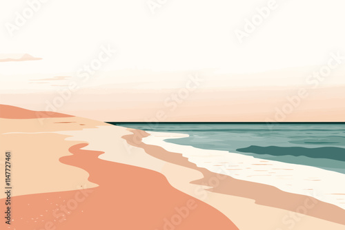 Serene Coastal Scene with Ocean Waves and Sunset Glow