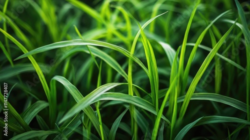 A close-up of green grass tufts, highlighting their vibrant green color and detailed texture, emphasizing the beauty of nature.