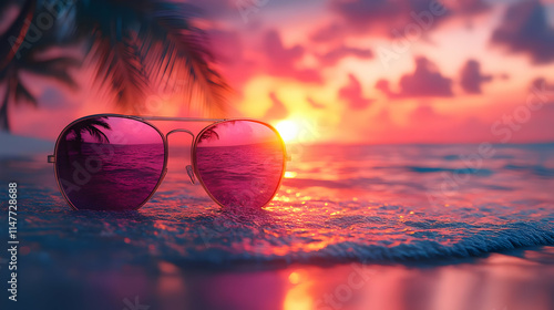 Wallpaper Mural Sunset Reflection in Sunglasses on Beach Illustration Torontodigital.ca